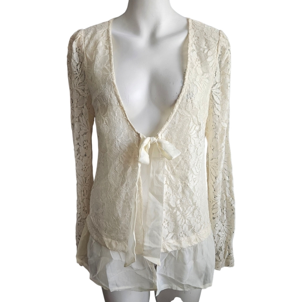 Blue Bird Open Cardigan Lace With Tie‎ Front Size Large Cottagecore Festival